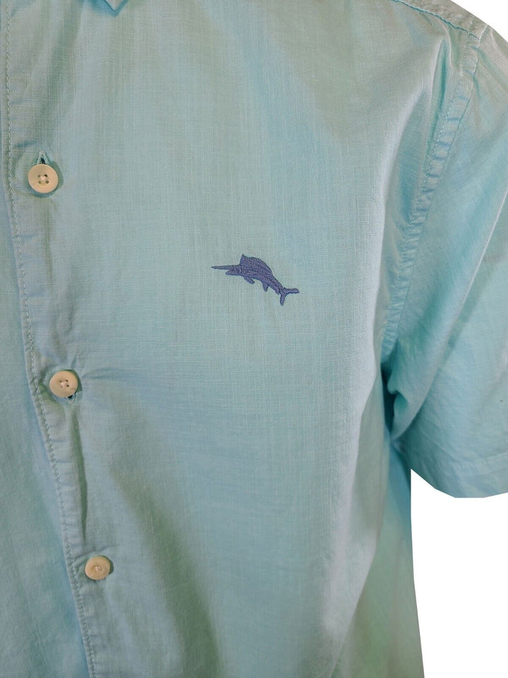 Tommy Bahama Men's Aqua Mist Shirt Blue Logo Short Sleeve Button (S03)