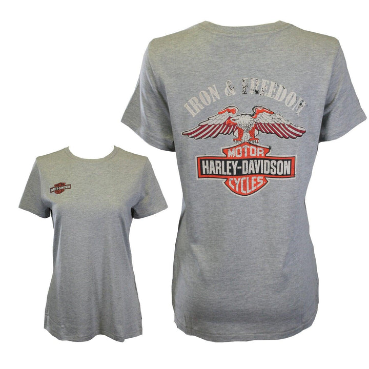 HD Branded Women's T-Shirt Grey Iron & Freedom Eagle Short Sleeve Tee (S44)