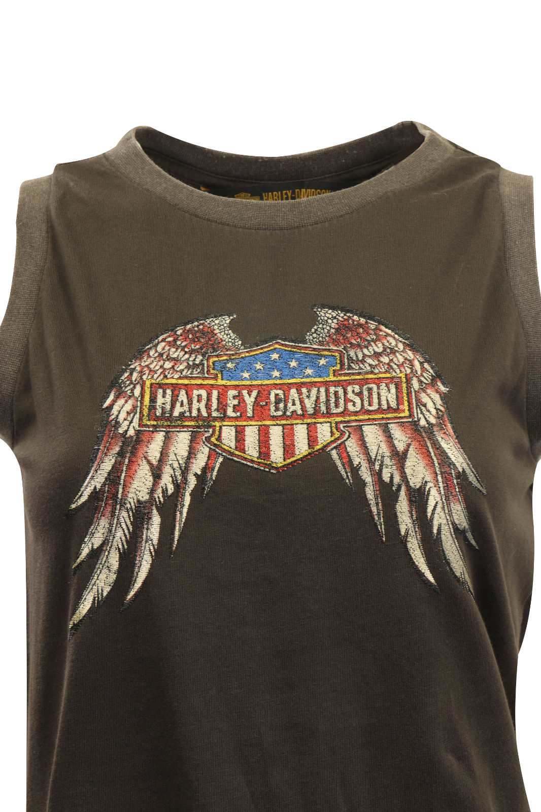 Harley-Davidson Women's Tank Top Dark Grey Embroidered America Eagle Wings (S03)