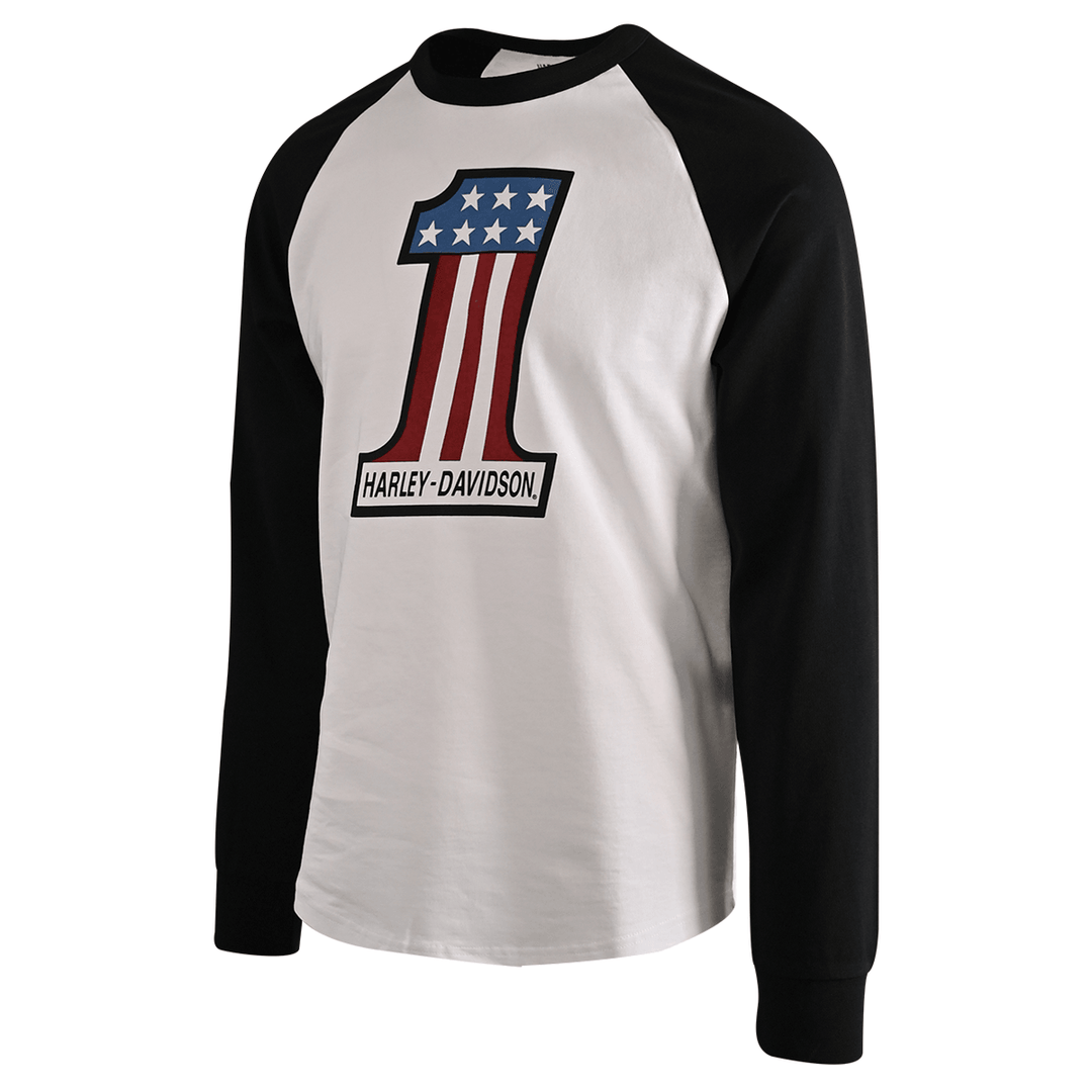 HD Branded Men's T-Shirt Black #1 Race Raglan Graphic Long Sleeve (S27)
