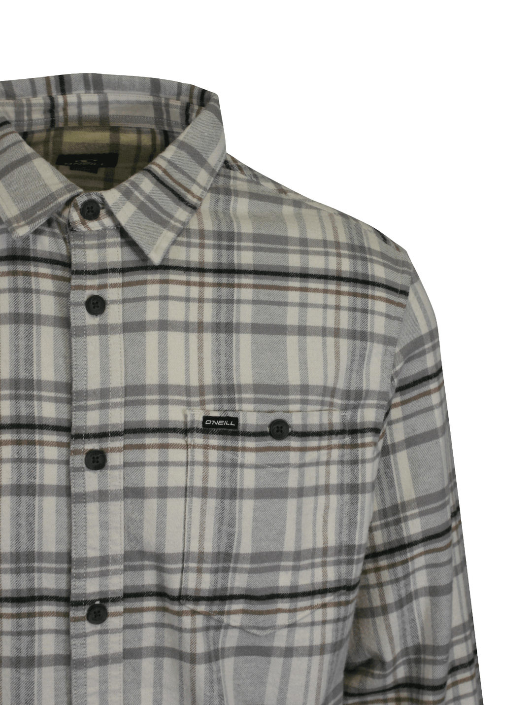 O'Neill Men's Cream Shirt Redmond Plaid Stretch Flannel Long Sleeve (S30)