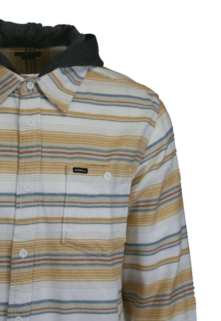 O'Neill Men's Cream Flannel Shirt Redmond Hooded Horizontal Striped (S19)