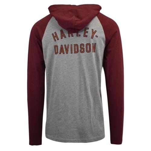 Harley-Davidson Men's T-Shirt Red Beauty Oil Can Bar & Shield Hooded L/S (S37)