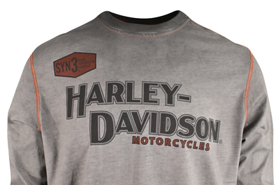 Harley-Davidson Men's T-Shirt Grey Distressed Iron Block Long Sleeve (S48)
