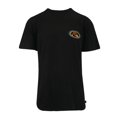 Quiksilver Men's T-Shirt Black Blue Orange Wave & Mountain Graphic S/S (S12)