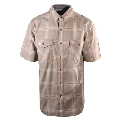 Carhartt Men's Tan Brown Cream Plaid Lightweight S/S Woven Shirt (S08)