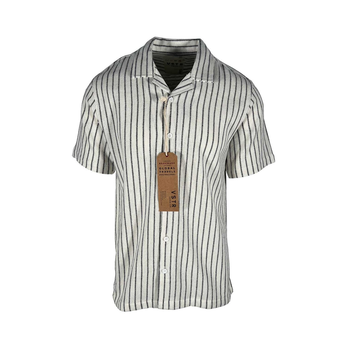 Vstr Premium Men's Cream Black Shirt Vertical Stiped Button Down S/S (S02)