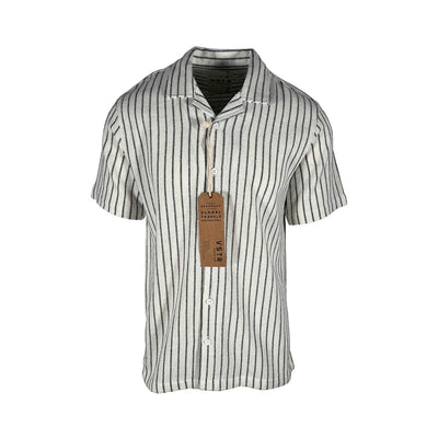 Vstr Premium Men's Cream Black Shirt Vertical Stiped Button Down S/S (S02)
