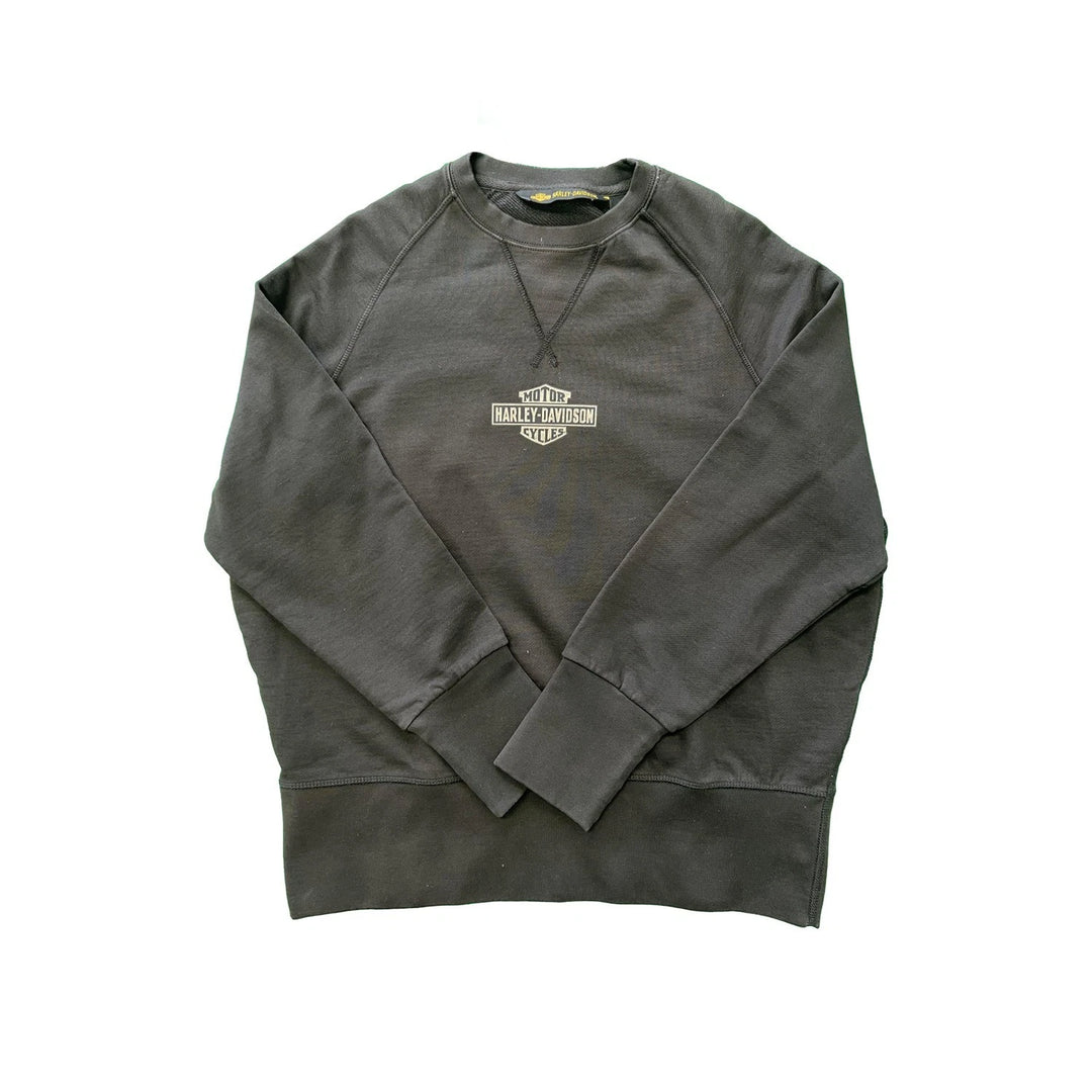 HD Branded Women's Black Sweatshirt Distressed Crewneck Logo Pullover (S02)