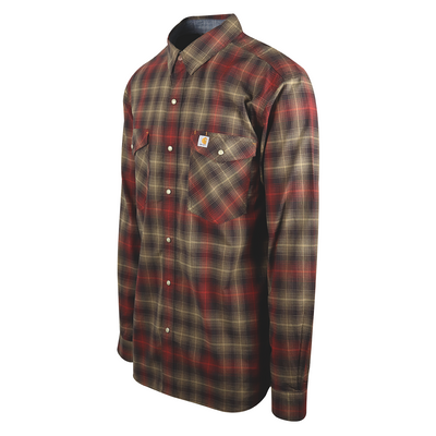 Carhartt Men's Red Brown Tan Plaid Relaxed Fit Snap Front L/S Woven Shirt (S03)