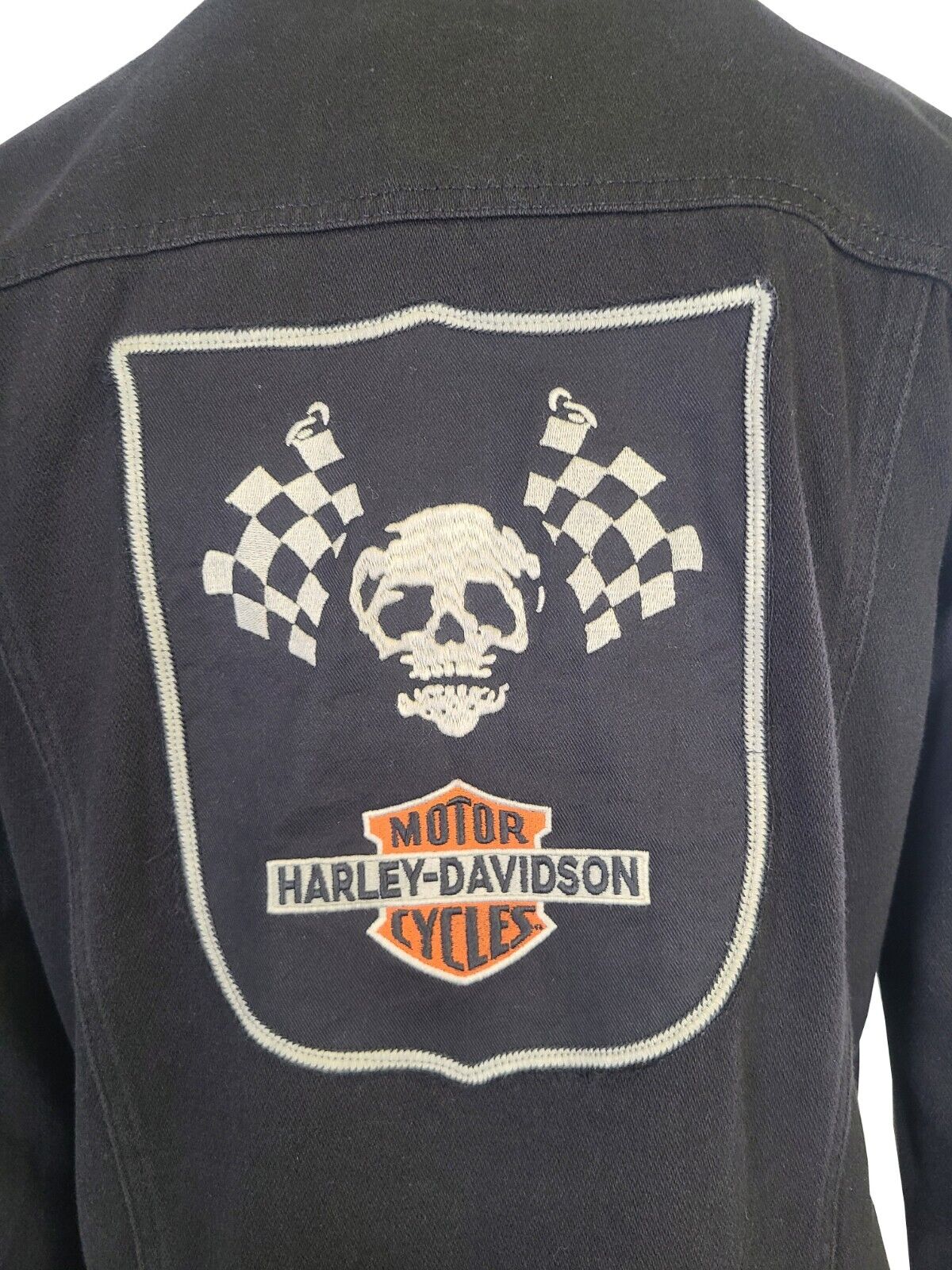 Branded Men's Black Jacket Skull Flag Denim Logo on Sleeve (S83)