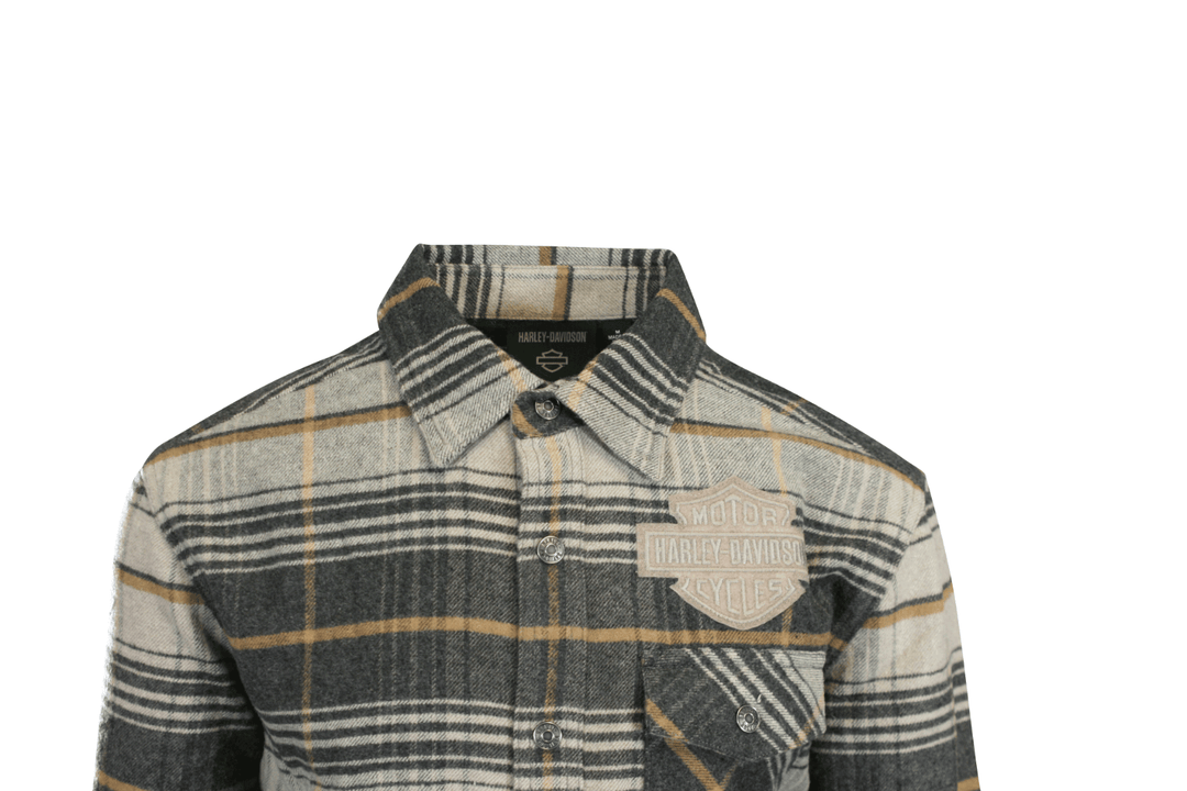 HD Branded Men's Shirt Grey Plaid Bar & Shield Premium L/S (S62)