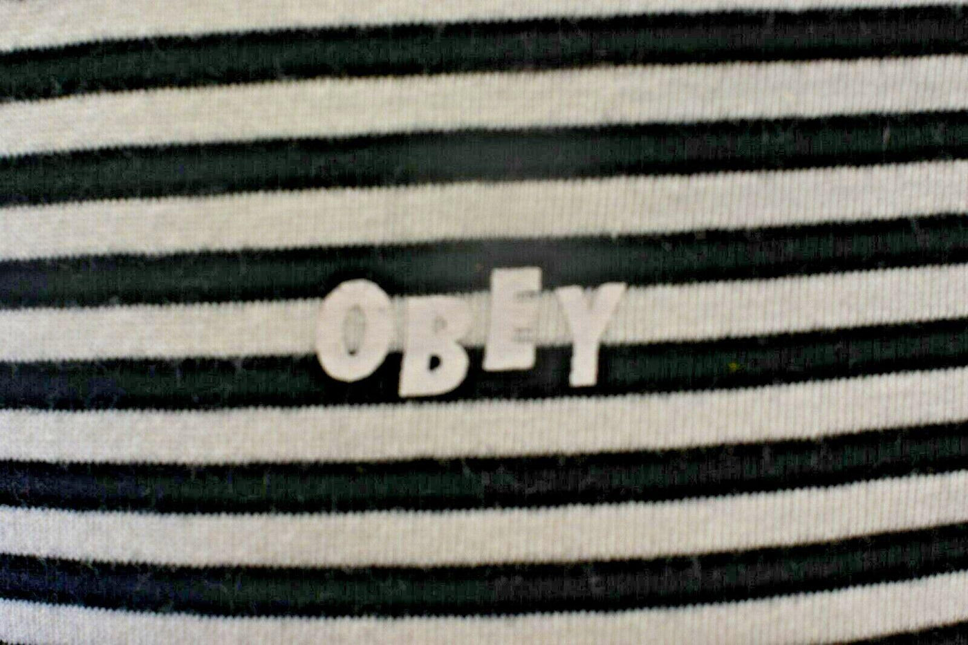 Obey Men's T-Shirt Black & White Striped Mini Chest Logo L/S (133)