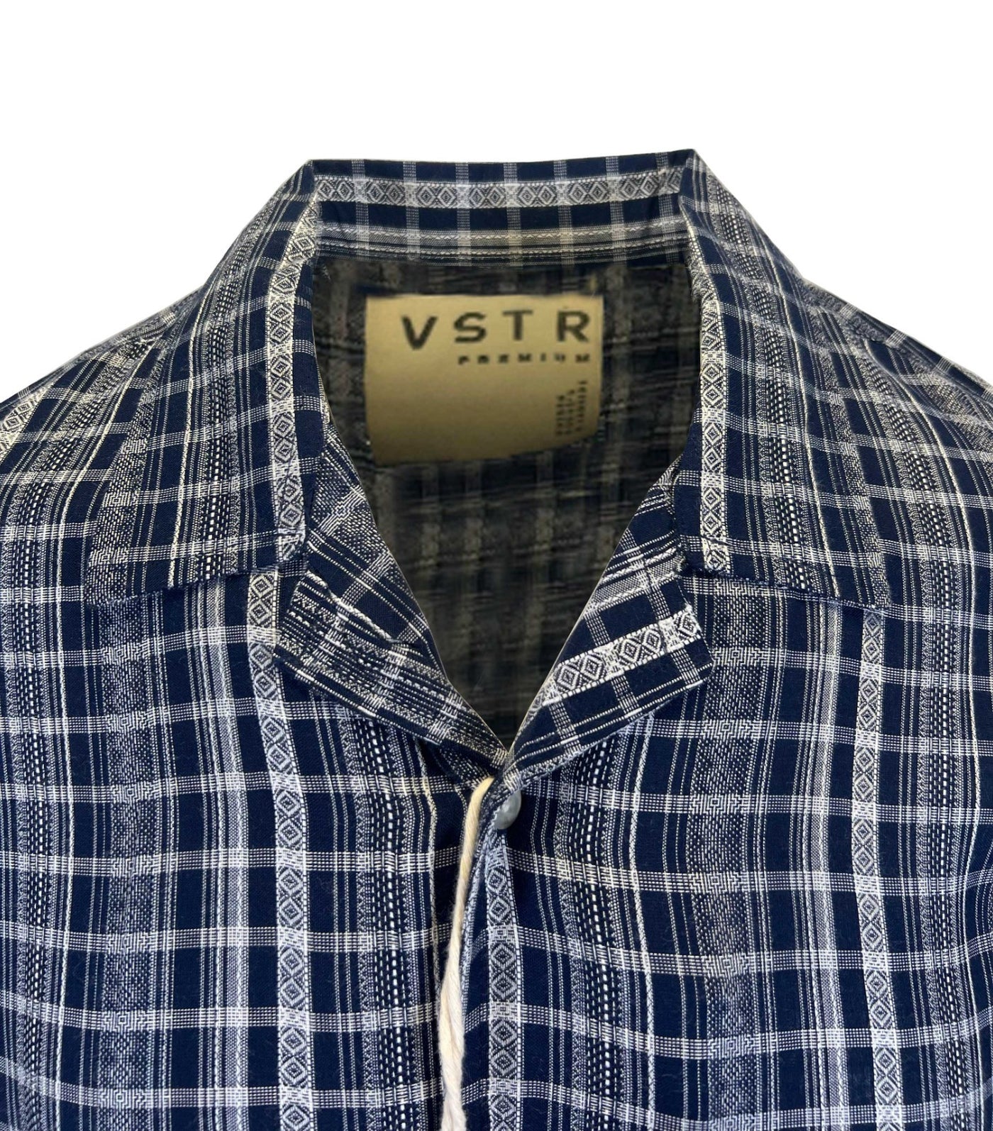 Vstr Premium Men's Navy Shirt Vertical Stiped Button Down Short Sleeve (S03)