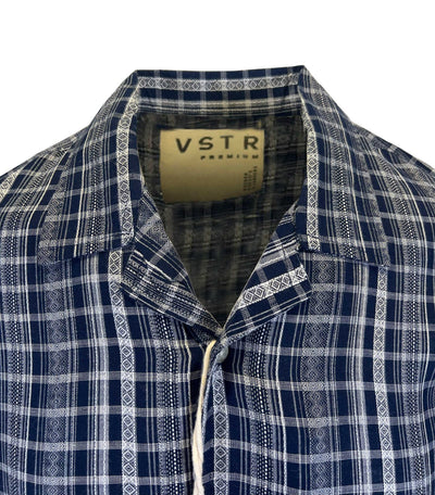 Vstr Premium Men's Navy Shirt Vertical Stiped Button Down Short Sleeve (S03)