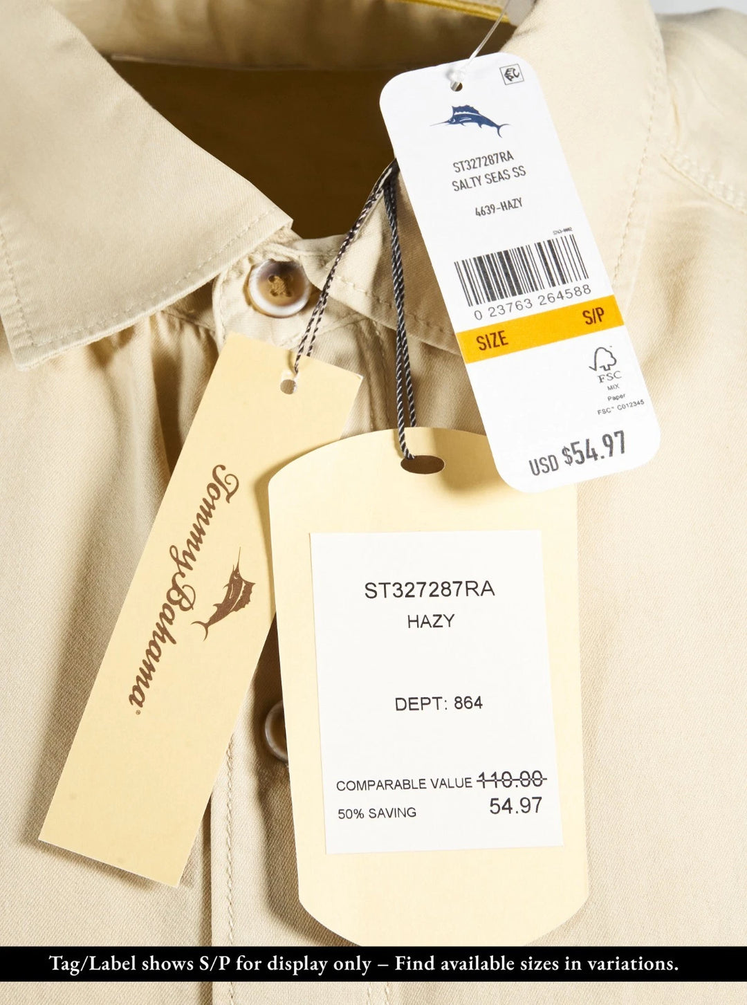 Tommy Bahama Men's Hazy Shirt Salty Seas Marlin Logo Specially Treated Pocket S/S