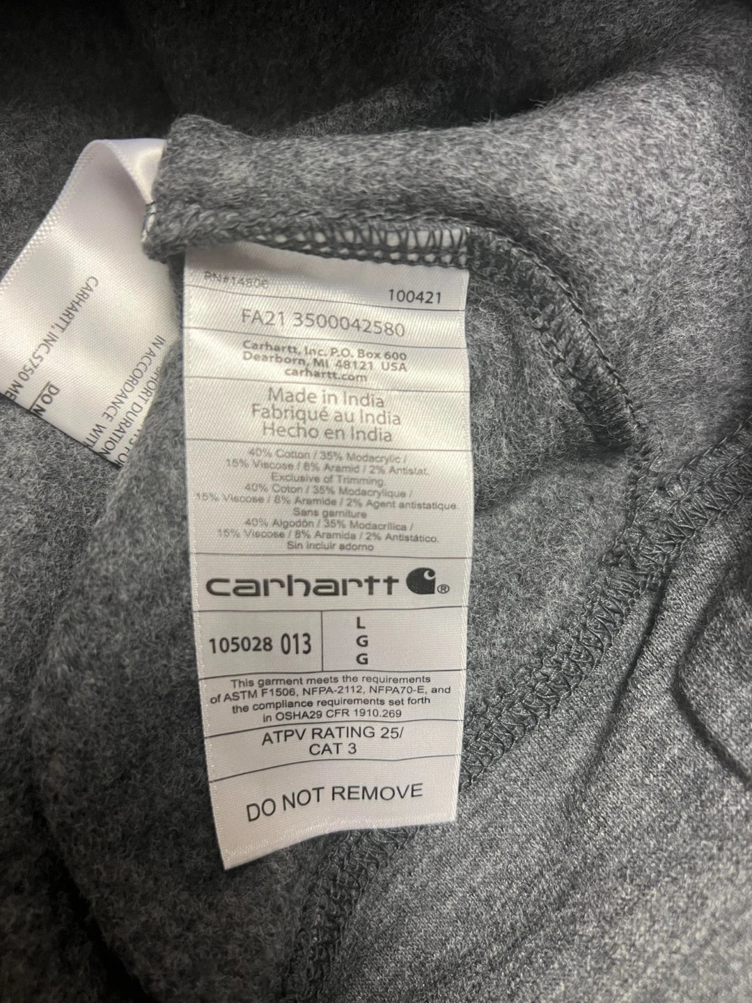 Carhartt FR Men′s Granite Heather Sweatshirt Quarter Zip Mock Neck (S52)