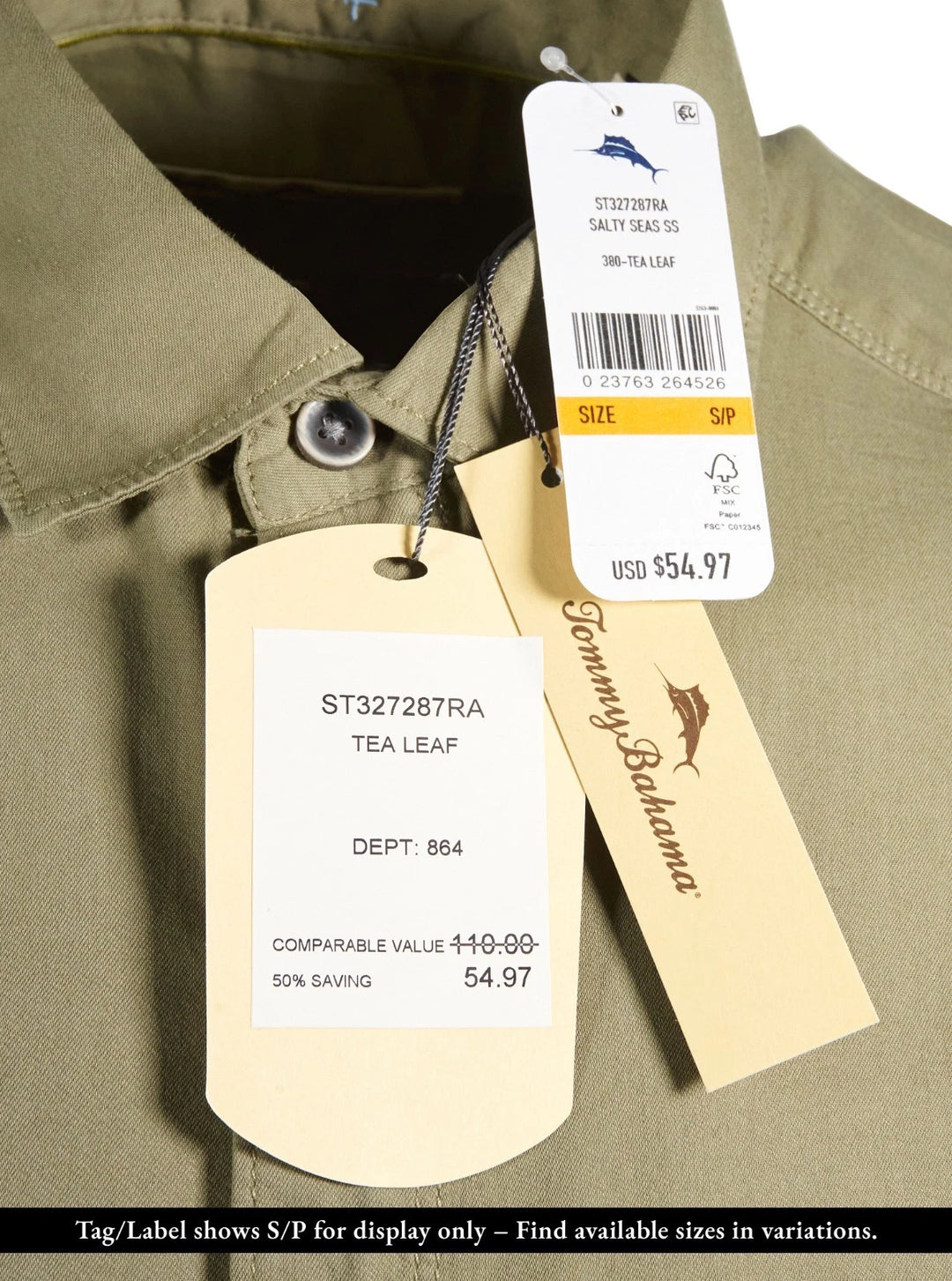 Tommy Bahama Men's Tea Leaf Shirt Salty Seas Marlin Logo Specially Treated Pocket S/S