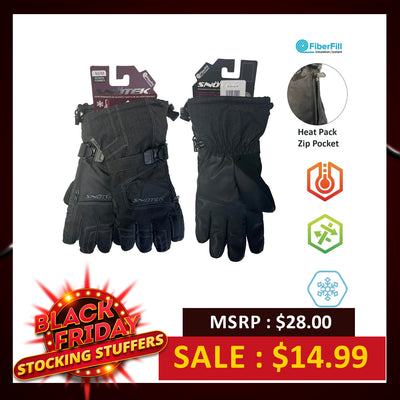 Snotek Women's Black Stitched Zip Performance Winter Ski Gloves ST118 (S02)