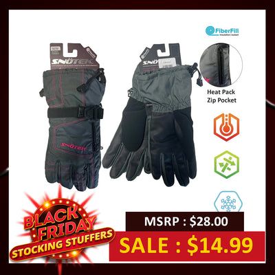 Snotek Women's Grey Pink Stitched Zip Performance Winter Ski Gloves ST118 (S03)