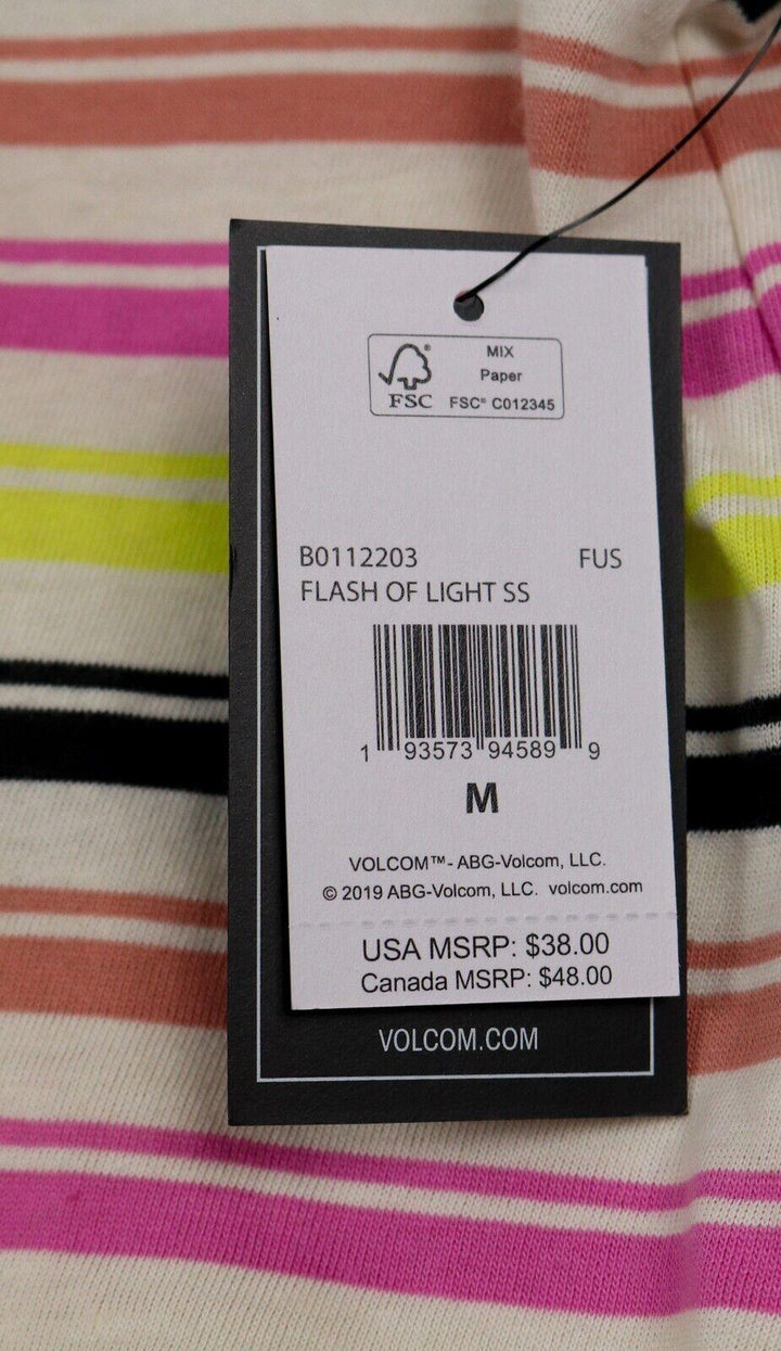 Volcom Girl's Yellow & Pink Multicolour Striped S/S T-Shirt (S01)