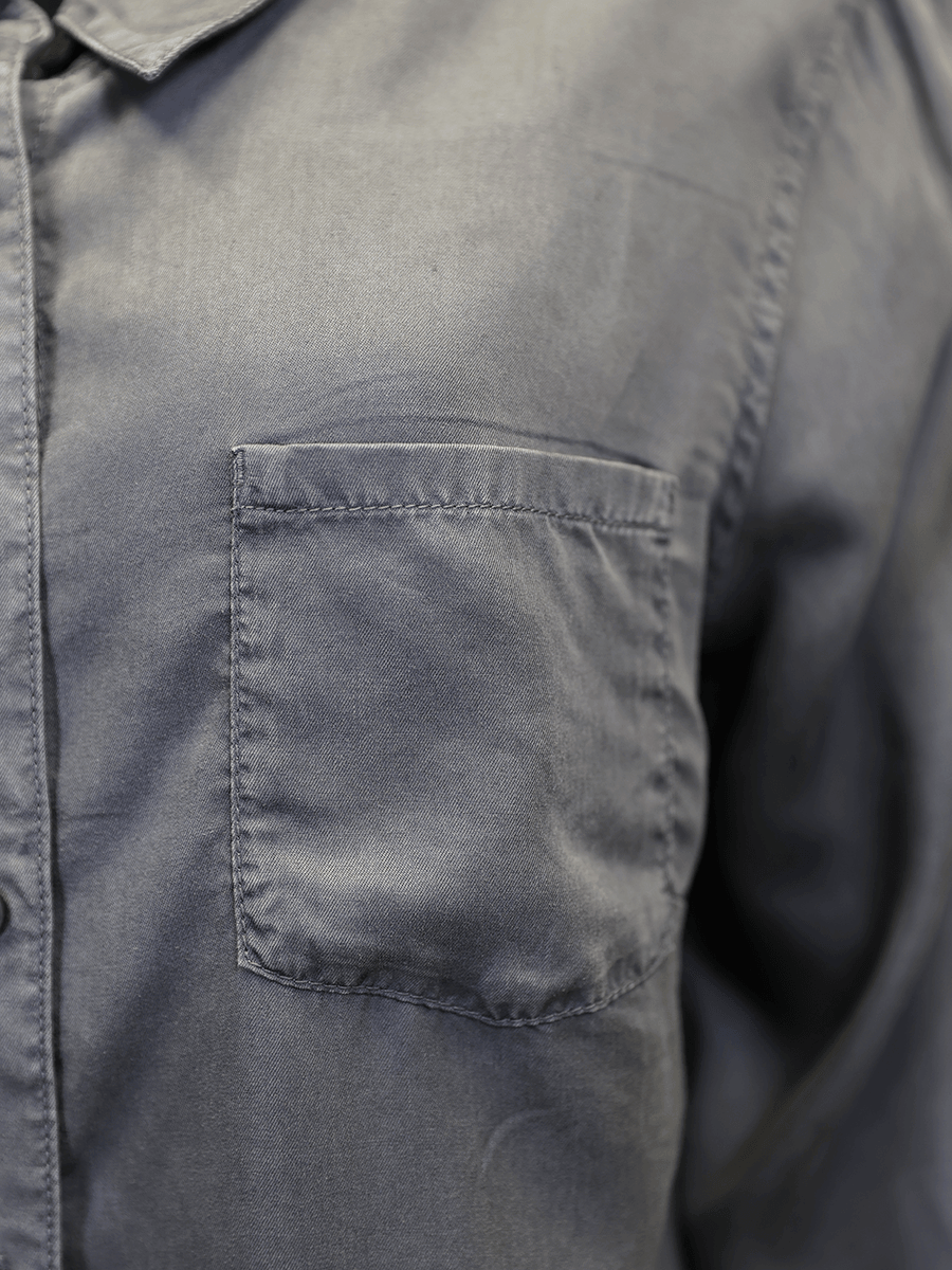 HD Branded Women's Solid Grey Vertical Text L/S Woven Shirt (S04)