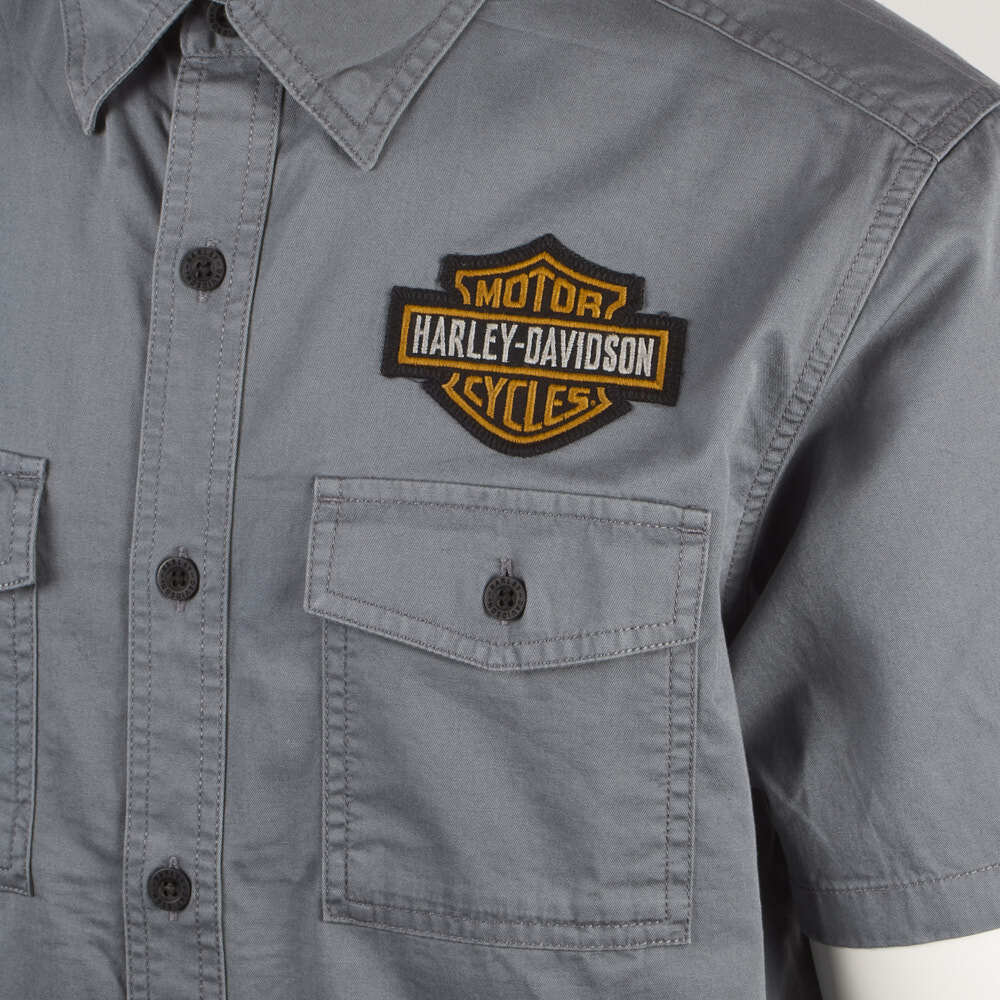 Harley-Davidson Men's Stormy Weather Aqua Bar & Shield S/S Woven Shirt (S43A)