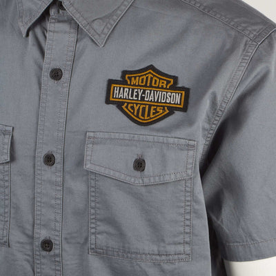 Harley-Davidson Men's Stormy Weather Aqua Bar & Shield S/S Woven Shirt (S43A)