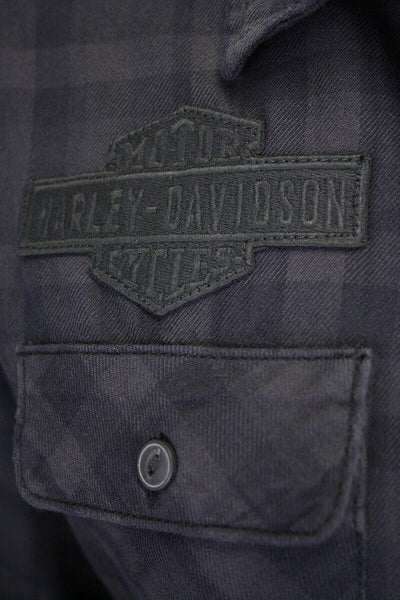 Harley-Davidson Women's Charcoal Black Applique Plaid L/S Woven Shirt (S12)