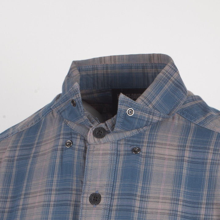 HD Branded Men's Blue Grey Plaid Motor Co. Amplifier S/S Woven Shirt (S38)