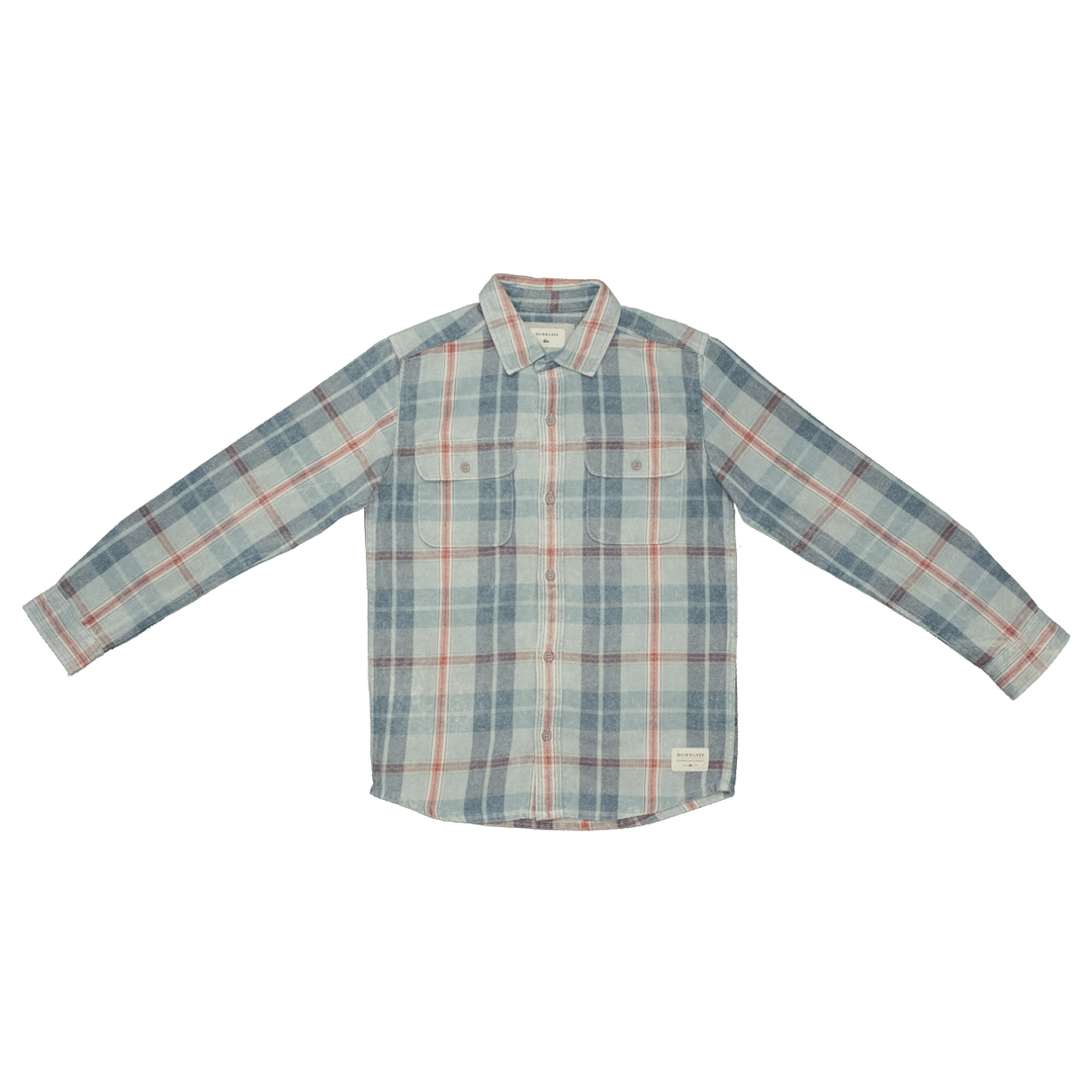 Quiksilver Boy's Pastel Blue Red L/S Flannel Shirt (S03)