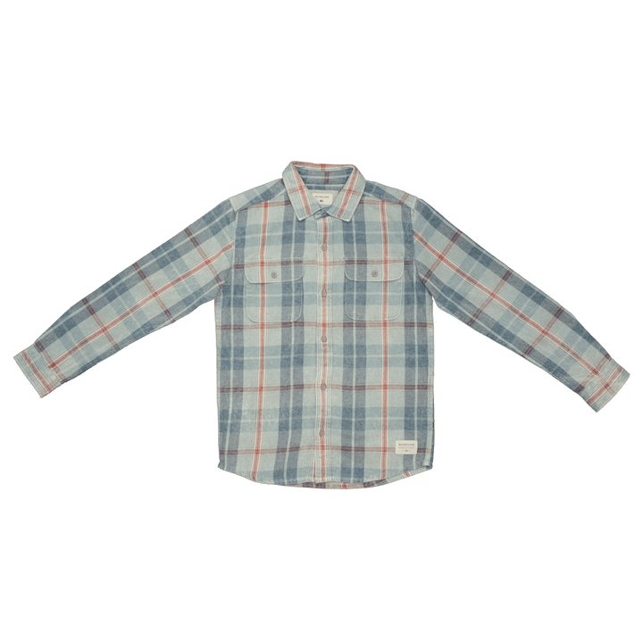 Quiksilver Boy's Pastel Blue Red L/S Flannel Shirt (S03)