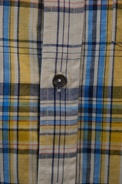 prAna Men's Mustard Blue Beige Plaid S/S Woven Shirt (S26)