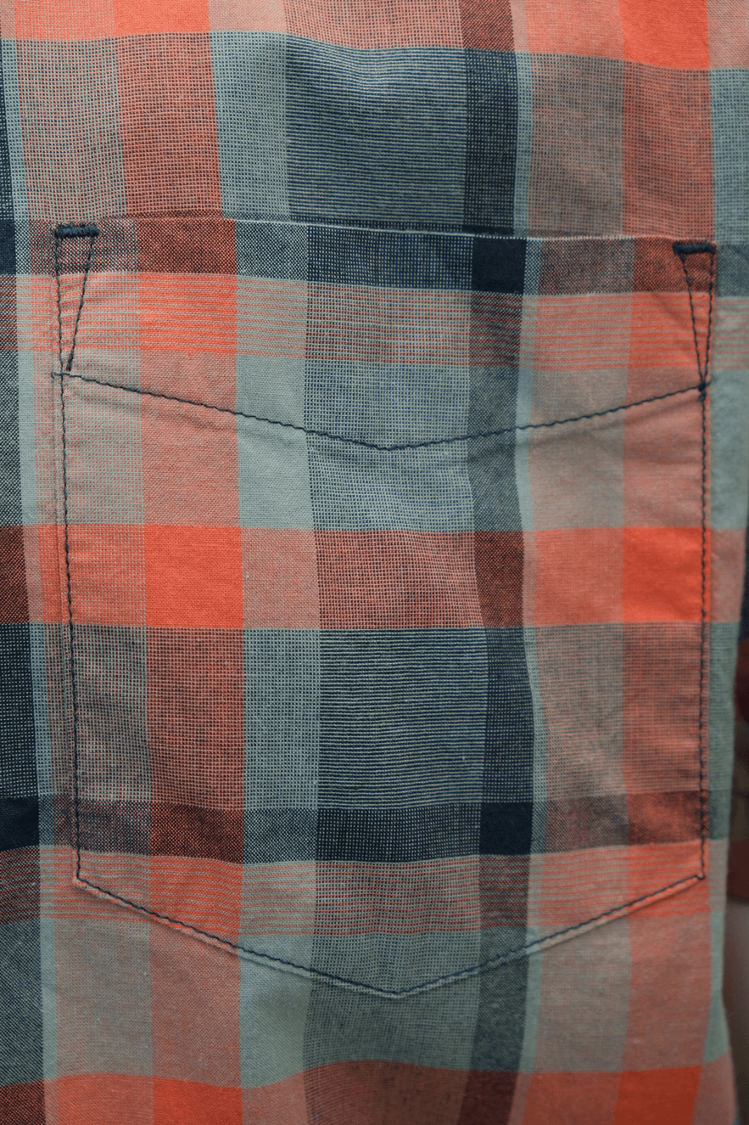 prAna Men's Bright Coral Orange Grey Black Box Plaid Benton S/S Woven Shirt S08