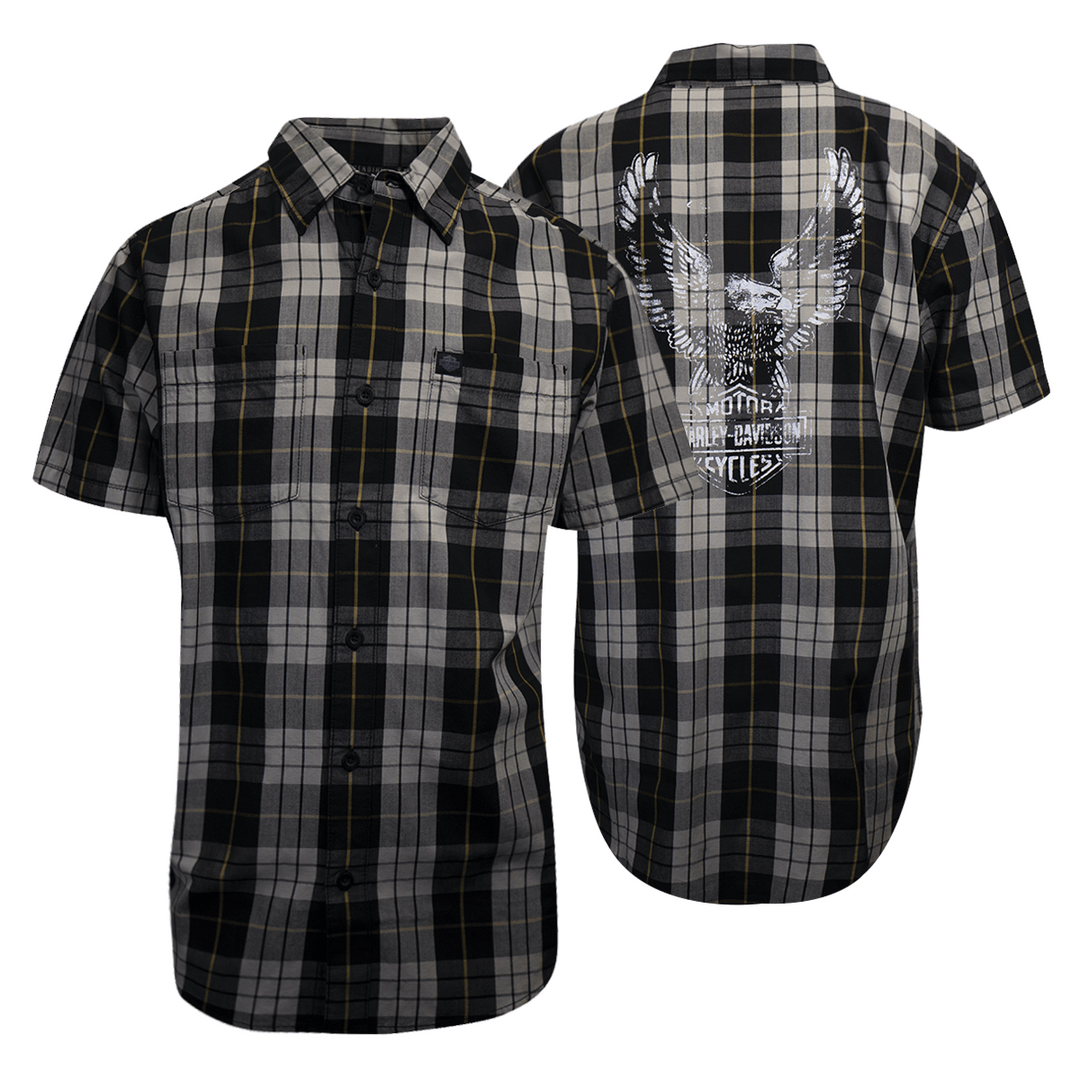 HD Branded Men's Navy Grey Yellow S/S Woven Shirt (S02)