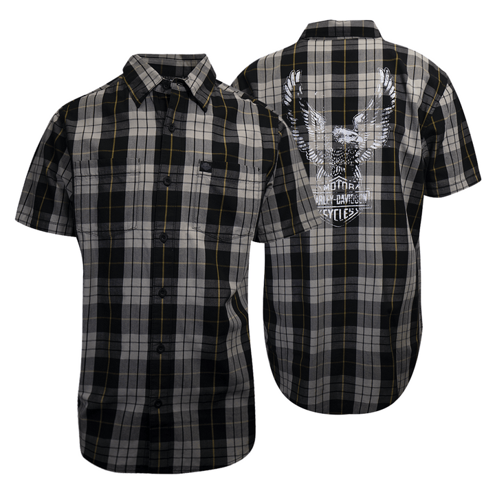 HD Branded Men's Navy Grey Yellow S/S Woven Shirt (S02)