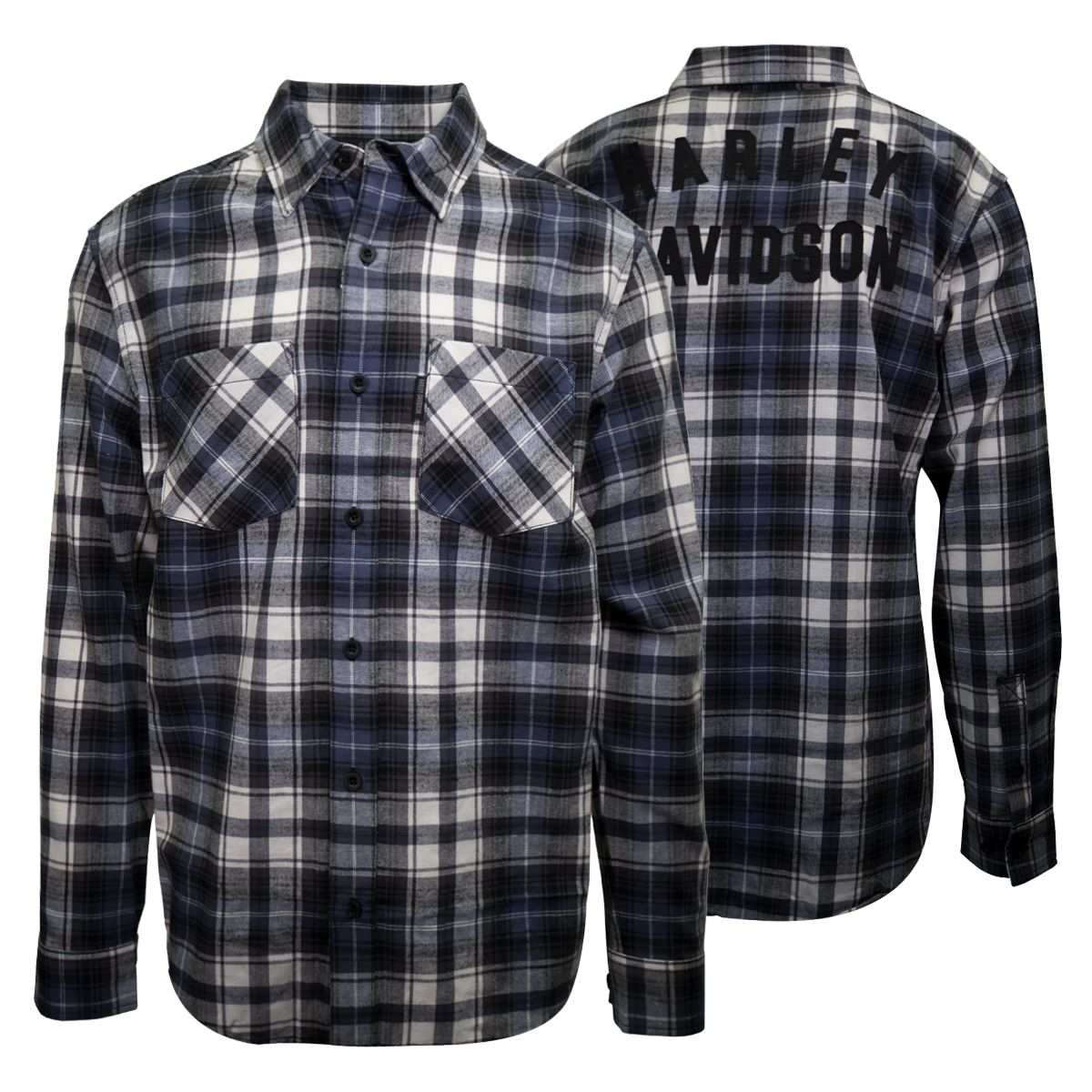 Harley-Davidson Men's Blue White Black Plaid L/S Woven Shirt (S02)