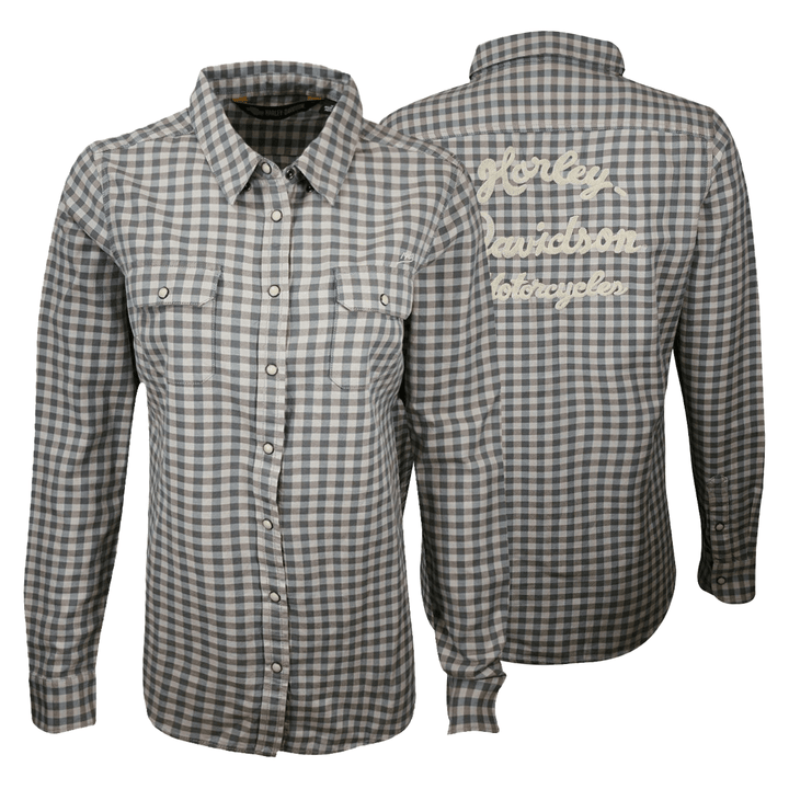 HD Branded Women's Grey Blue Plaid L/S Woven Shirt
