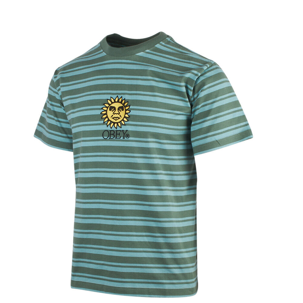 OBEY Men's Green Aqua Sunrise Striped S/S T-Shirt