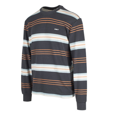 Obey Men's Navy Waffle Horizontal Striped Crew Neck L/S Sweater (S04B)