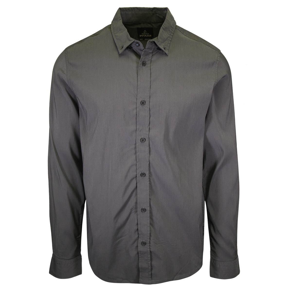 prAna Men's Dark Grey Solid L/S Woven Shirt (S66)