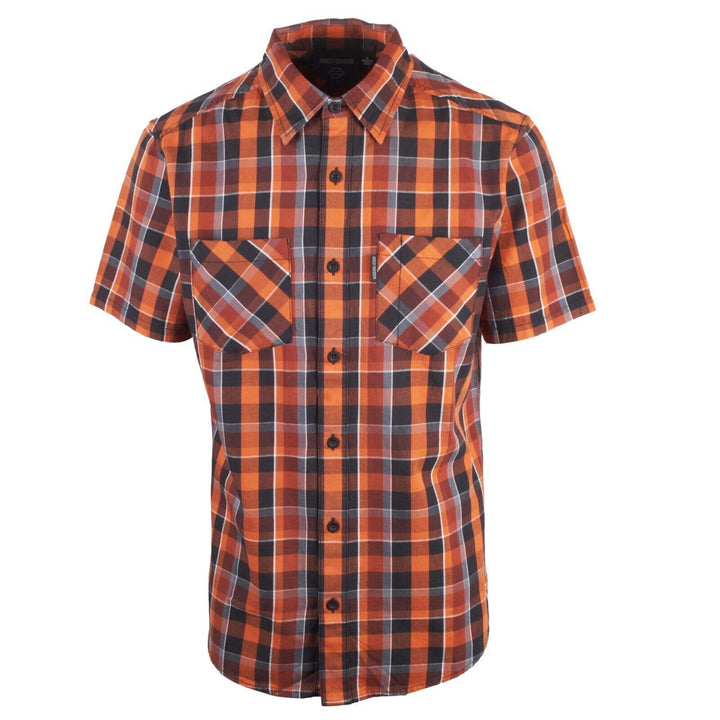 HD Branded Men's Orange Black Plaid MKE S/S Woven Shirt (S45)