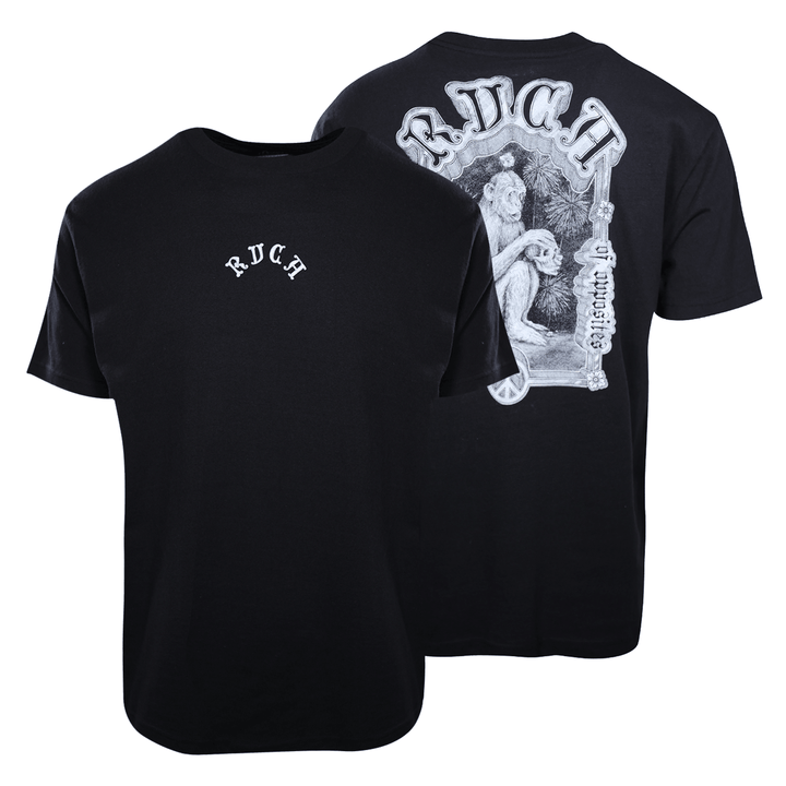RVCA Men's Black The Monkey Relaxed Fit S/S T-Shirt (S13)