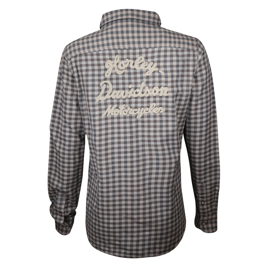 HD Branded Women's Grey Blue Plaid L/S Woven Shirt