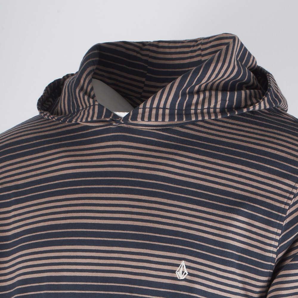 Volcom Men's Navy Tan Striped Light Weight L/S Pullover Hoodie