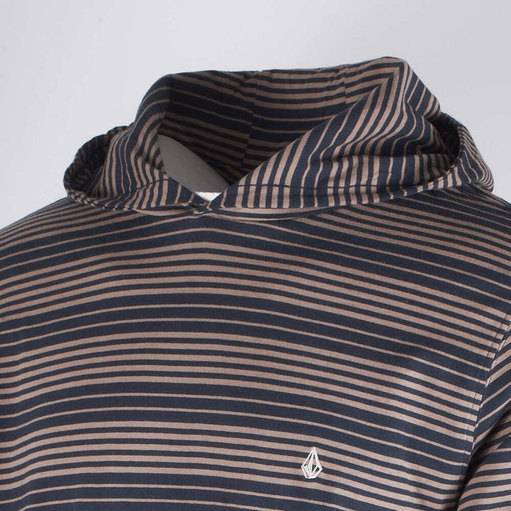 Volcom Men's Navy Tan Striped Light Weight L/S Pullover Hoodie