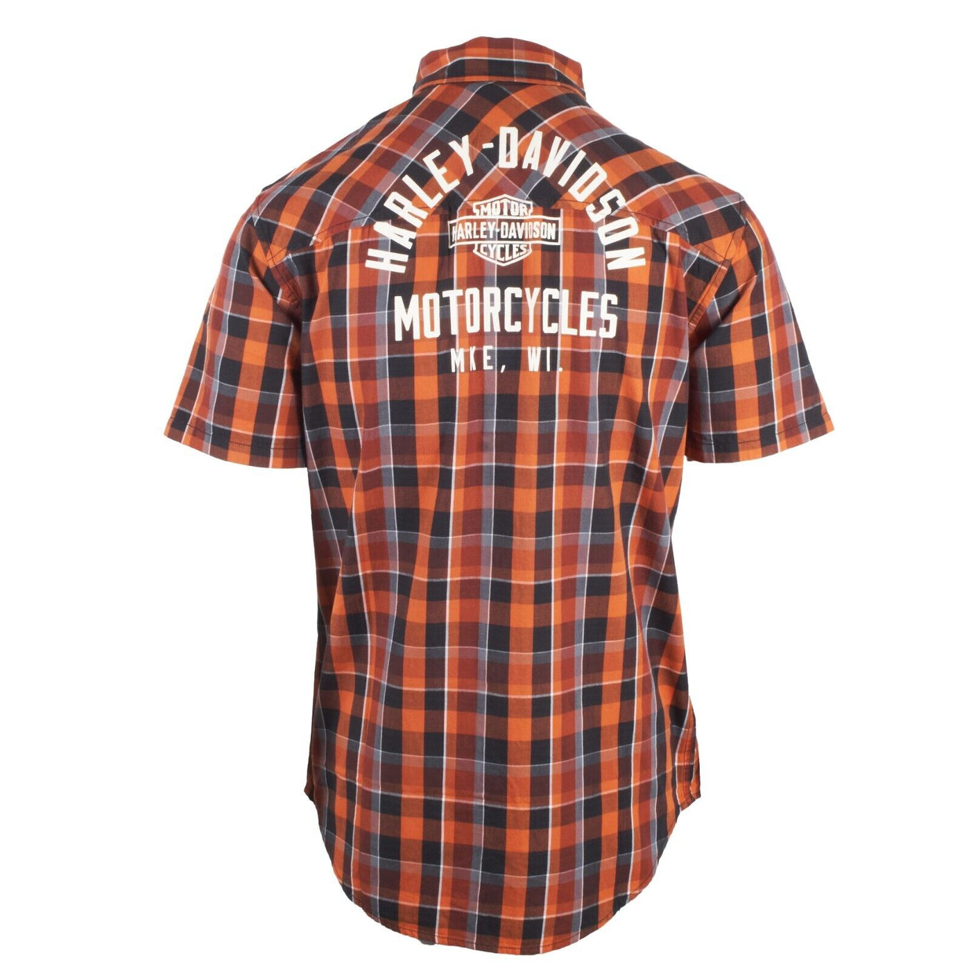 Harley-Davidson Men's Orange Black Plaid MKE S/S Woven Shirt (S45)