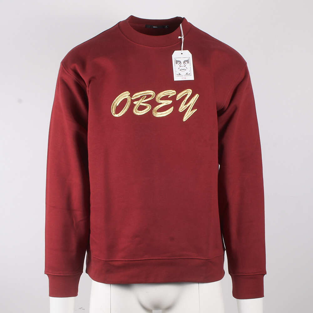Obey Men's Red Gold Text Crew Neck L/S Sweater (S06B)