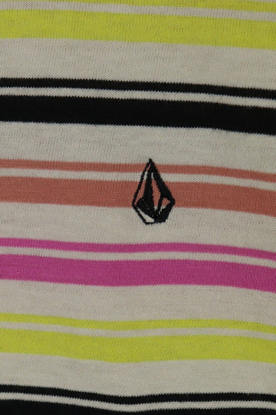 Volcom Girl's Yellow & Pink Multicolour Striped S/S T-Shirt (S01)