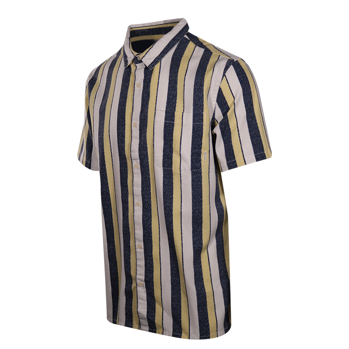 Quiksilver Men's Navy Yellow White Vertical Striped S/S Woven Shirt (S01)